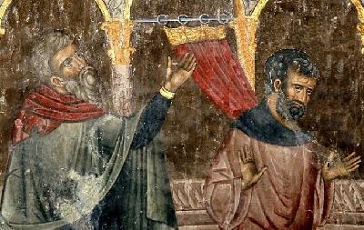Неделя на митаря и фарисея. Фрагмент от стара сръбска стенопис