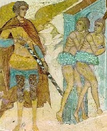 Изгонване на Адам и Ева от Рая. Фрагмент от стара руска икона&nbsp;