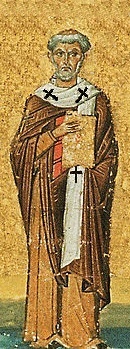 Свети Лъв, епископ Катански. Фрагмент от миниатюра в стара ромейска минология