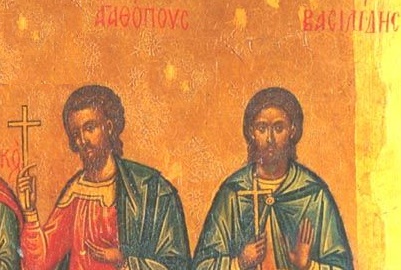 Свв. Агатопуст и Василид от светите десет критски мъченици. Фрагмент от стара гръцка икона. Синай, Египет