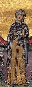 Света преподобна Поликсения Испанска. Фрагмент от миниатюра в стара ромейска минология